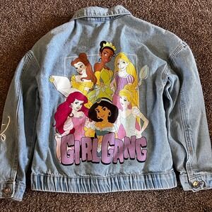 Cotton On Disney Princess Denim Jacket Girl Gang Graphic Jean‎ Jacket Size 7-8